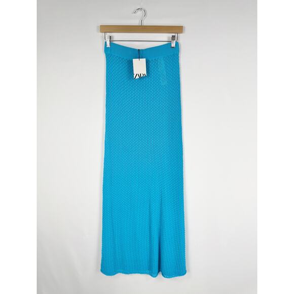Zara Women's Pointelle Sweater Skirt Set Small Medium Turquoise Bloggers Fav - Picture 7 of 15